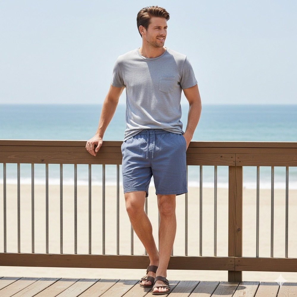 Lucky Brand‎ Mens Blue Textured Drawstring Elastic Waist Shorts XL 137497